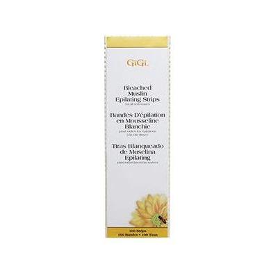 Gigi Large Bleached Muslin Epilating Strips by Pasteur Pharmacy, 100-pack, showing large, bleached muslin strips for hair removal.