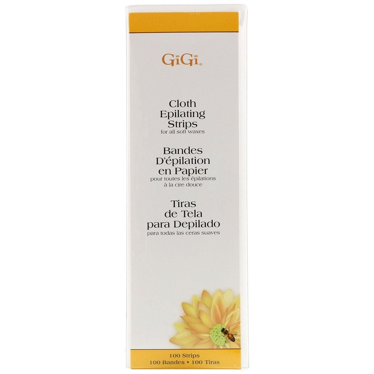 Gigi large cloth epilating strips by Pasteur Pharmacy, 100-pack for effective hair removal and smooth skin.