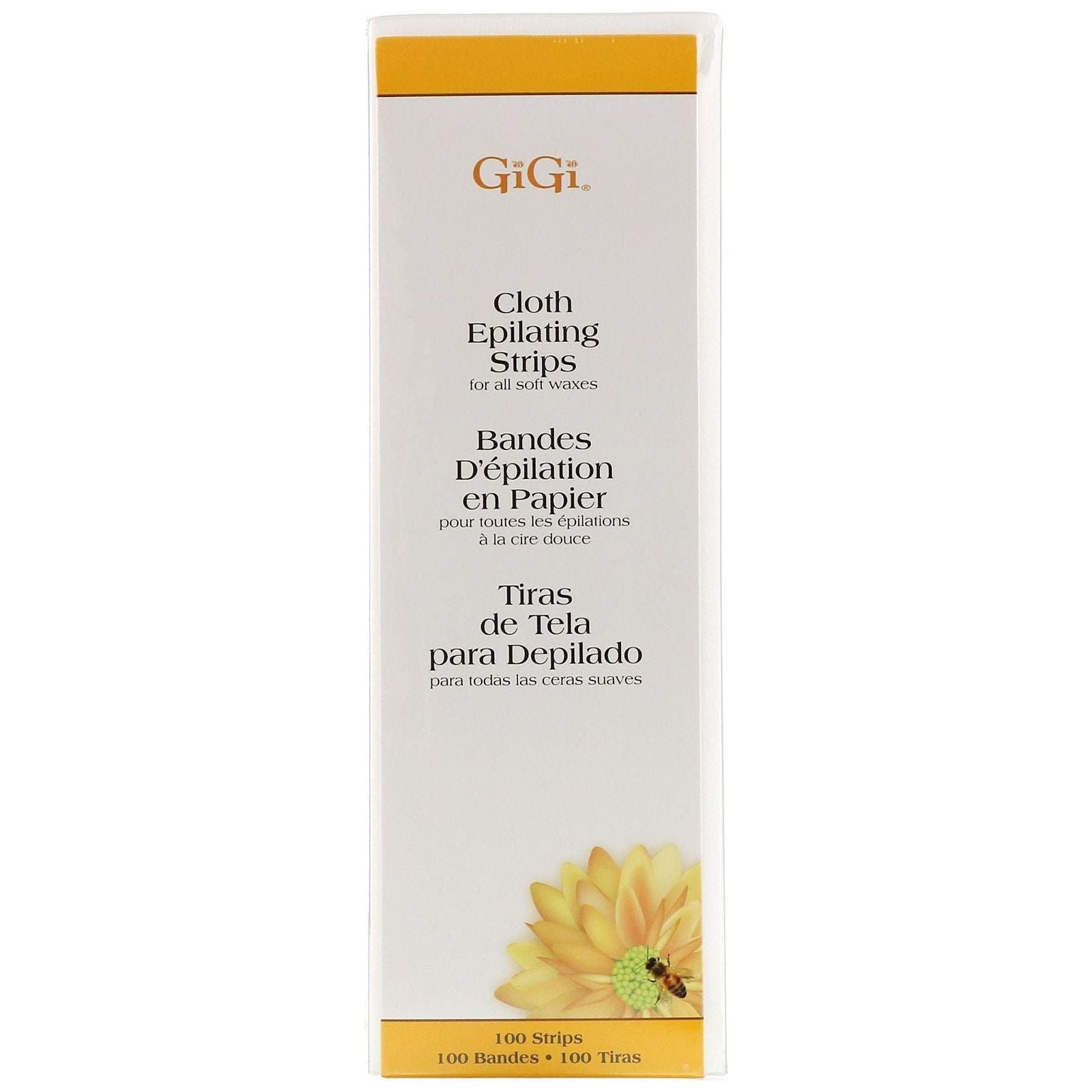 Gigi large cloth epilating strips by Pasteur Pharmacy, 100-pack for effective hair removal and smooth skin.
