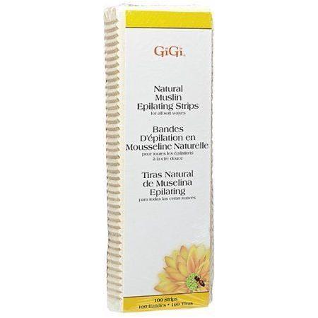 Gigi Natural Epilating Strips by Pasteur Pharmacy, large 3x9 inch size, 100 strips for hair removal, shown in image.
