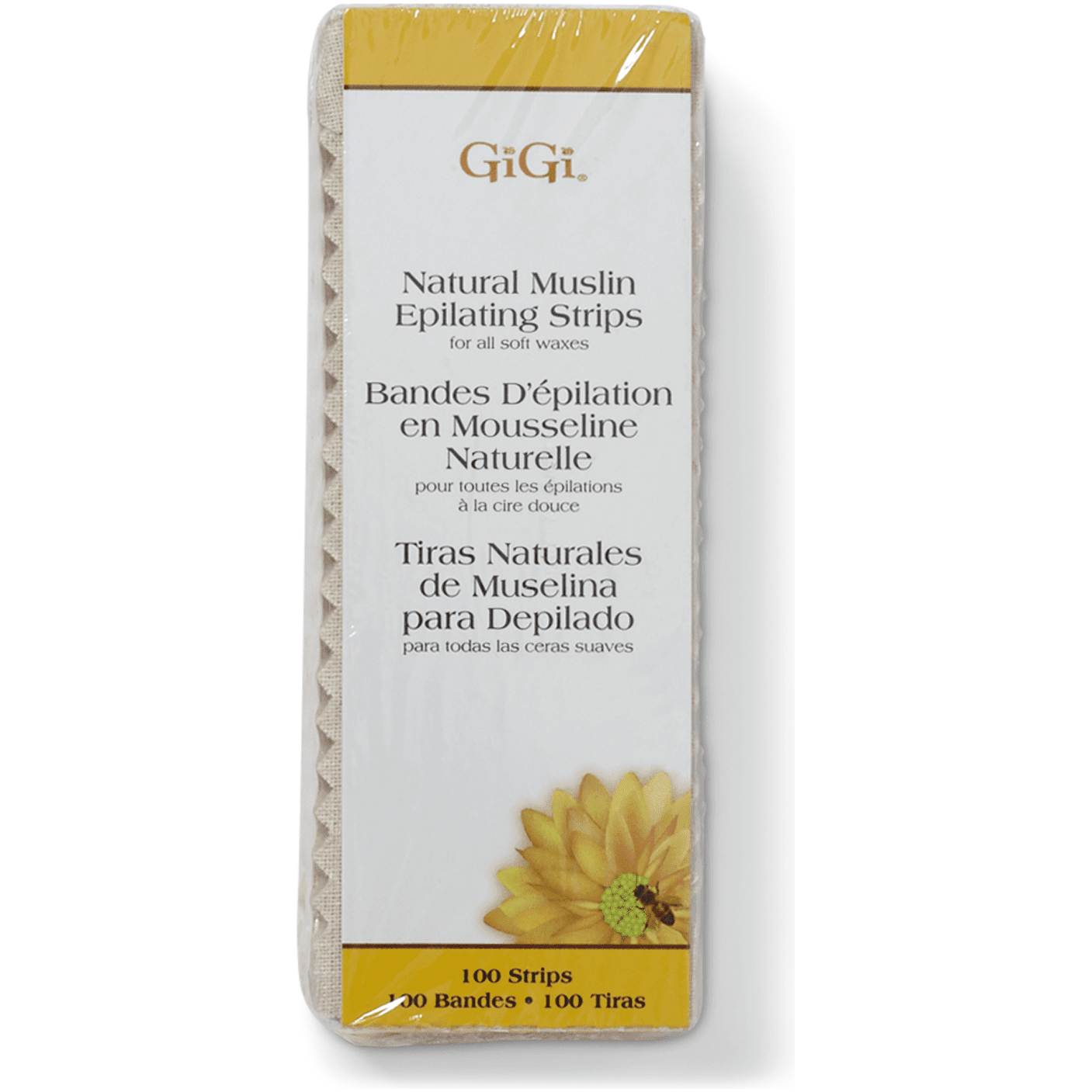 Gigi Natural Muslin Epilating Strips small size, 1.75" x 4.5", 100 strips for hair removal by Pasteur Pharmacy.