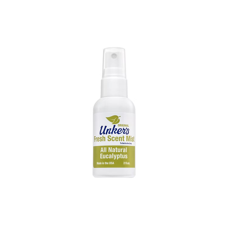 Unker's Original Fresh Scent Eucalyptus Mist natural therapeutic spray in 2 oz bottle from Pasteur Pharmacy