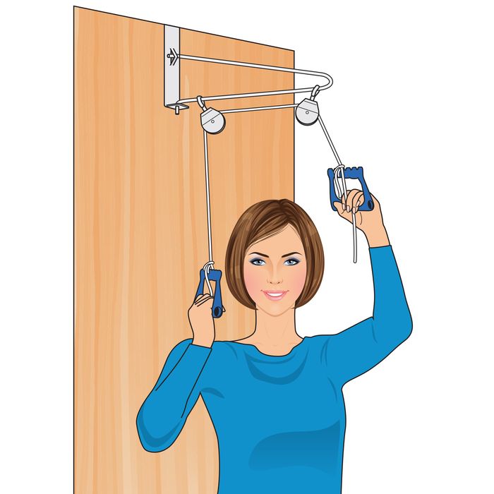 Nova Overdoor Exercise Set by Pasteur Pharmacy, includes resistance bands and handles for full-body workouts, mounted over door.