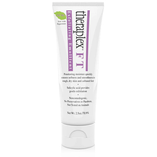 Theraplex Exfoliating Emollient Cream by Pasteur Pharmacy in 2.5 ounces, creamy texture for gentle skin exfoliation and hydration.