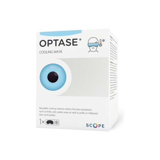 Optase Cooling Eye Mask by Pasteur Pharmacy for eye inflammation relief, soft fabric with gel insert for soothing eye comfort.