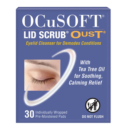 Ocusoft Demodex Cleanser Extra Strength Eye Cleanser Pads by Pasteur Pharmacy, 30-count package for eyelid hygiene.