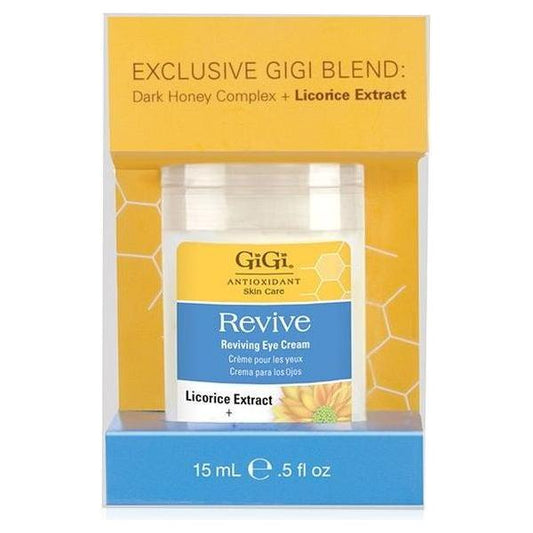 Gigi Revive Eye Cream by Pasteur Pharmacy in 0.5 oz jar, showing the creamy eye treatment product in a sleek container.