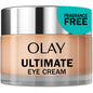 Olay Ultimate Eye Cream for wrinkles, puffiness, and dark circles in 0.4 fl oz tube, designed for sensitive under-eye skin.