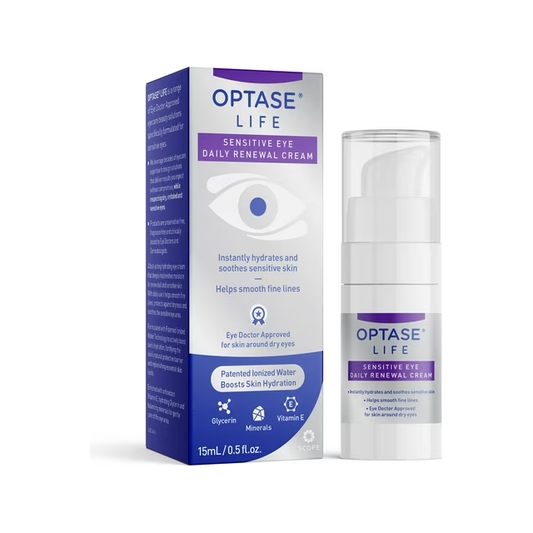 Optase Life Sensitive Eye Daily Renewal Cream in 15ml jar, gentle eye cream for sensitive skin, by Pasteur Pharmacy.