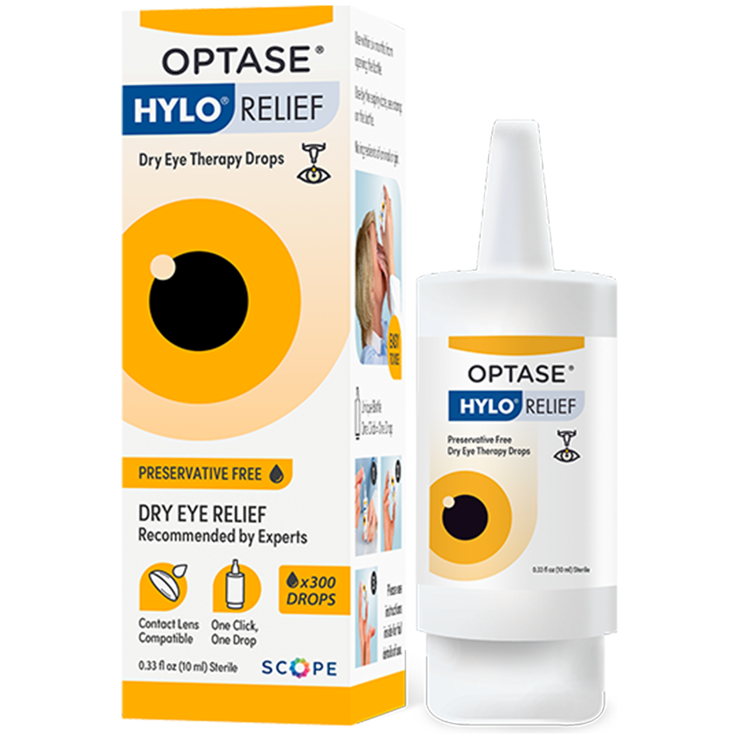 Optase Hylo Relief dry eye drops by Pasteur Pharmacy, preservative-free, fast-acting eye drops for dry eye relief, 0.33 oz bottle