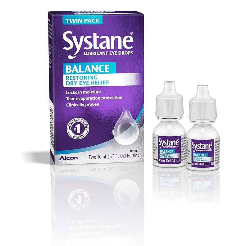 Pasteur Pharmacy Systane Balance eye drops, 0.6%, 2x10ml bottles, lubricating eye drop solution for dry eyes.