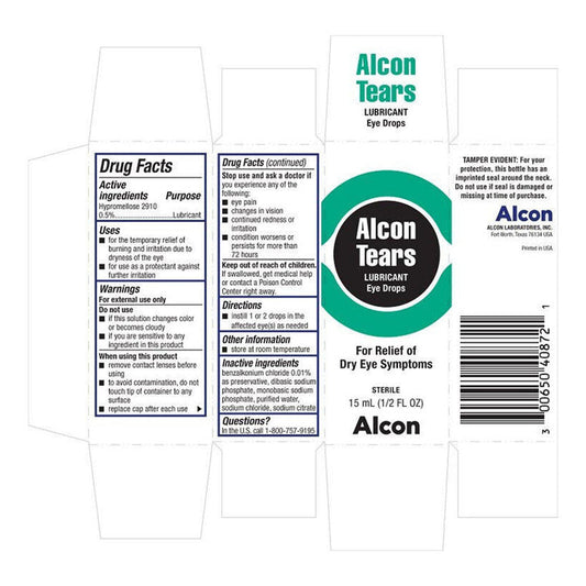Alcon Tears Naturale II lubricant eye drops in a 0.5 fl oz bottle, designed for dry eye relief, displayed on a plain background.