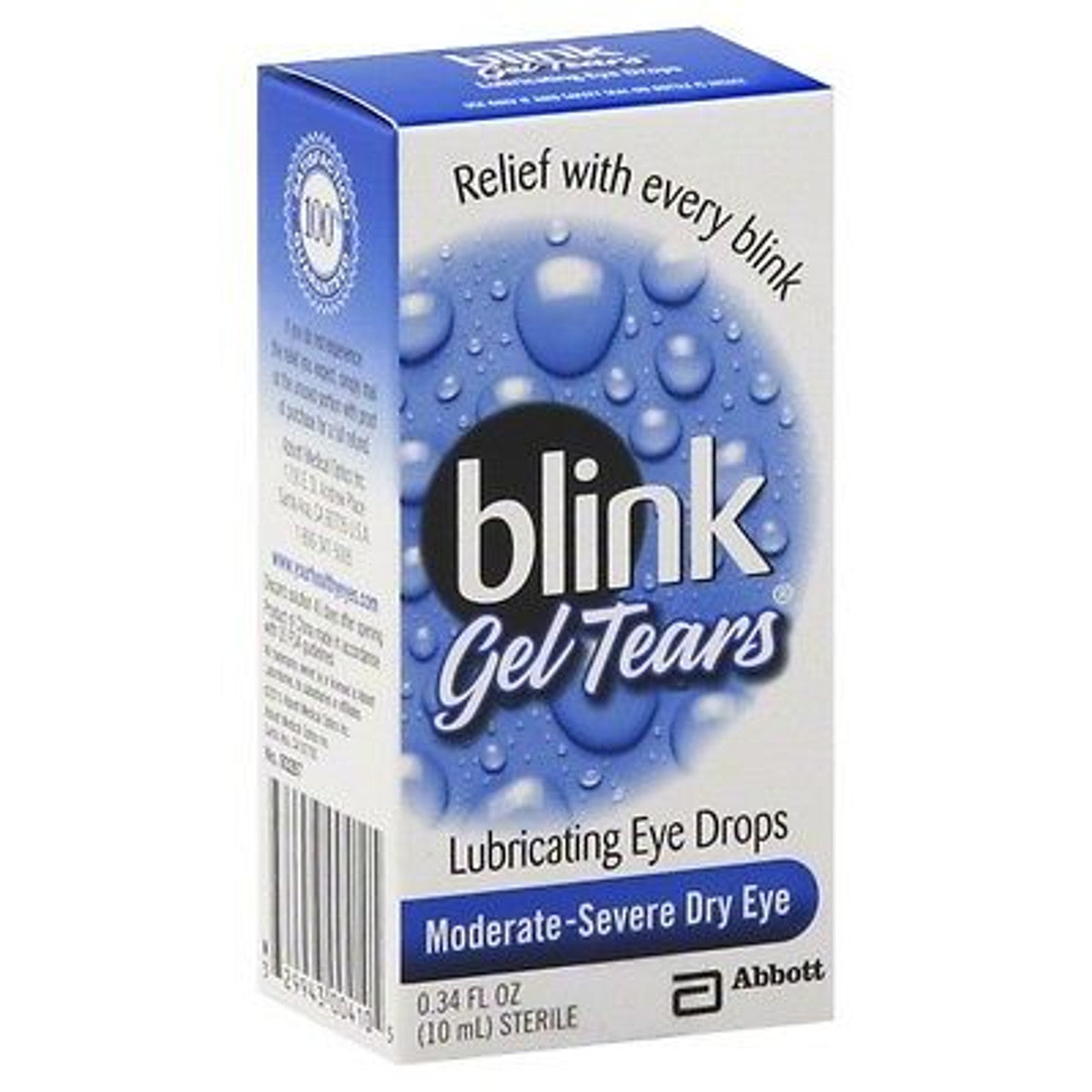 Blink GelTears lubricating eye drops by Pasteur Pharmacy in a 0.34 fl oz bottle for moderate to severe dry eye relief.