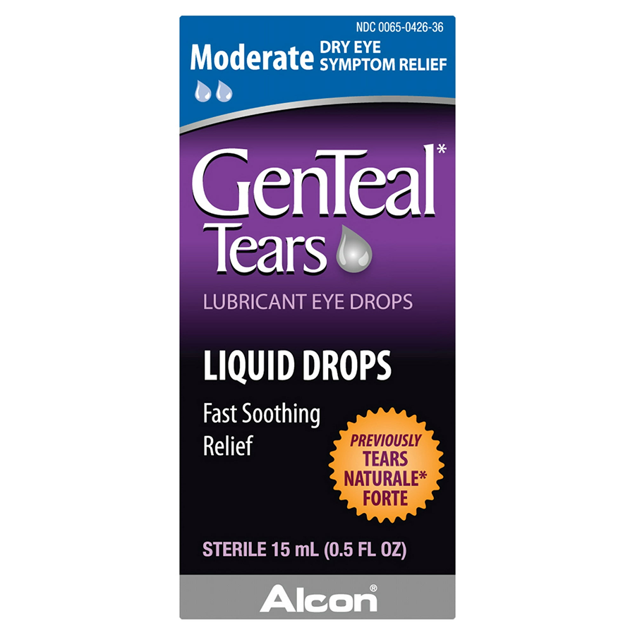 GenTeal Tears eye drops by Pasteur Pharmacy, moderate lubricant liquid drops for dry, irritated eyes.