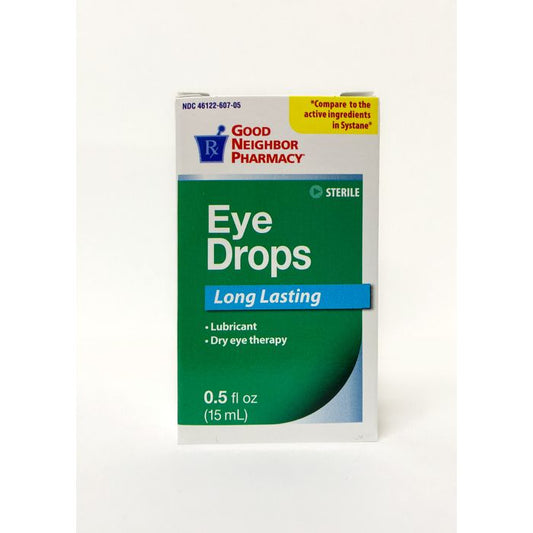 Long lasting eye drops by Pasteur Pharmacy in 0.5oz bottle, soothing lubricant for dry or irritated eyes.