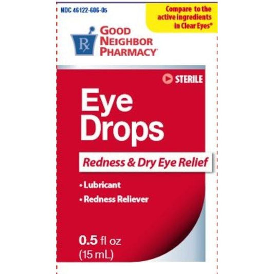 Pasteur Pharmacy Red Eye Relief Eye Drops in 0.5 fl oz bottle, designed to soothe and lubricate irritated eyes.