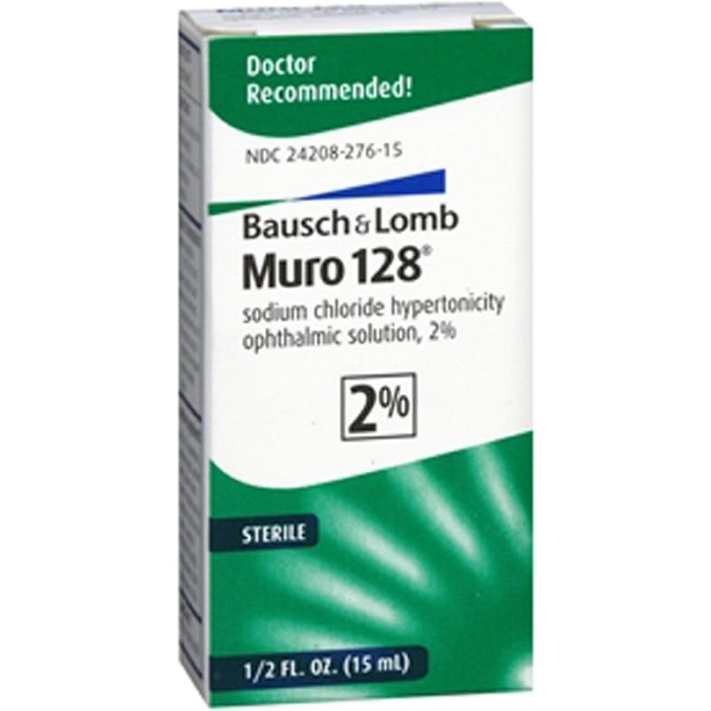 Muro-128 2% Sodium Chloride ophthalmic eye drops in 15ml bottle, used for hypertonicity relief, from Pasteur Pharmacy.
