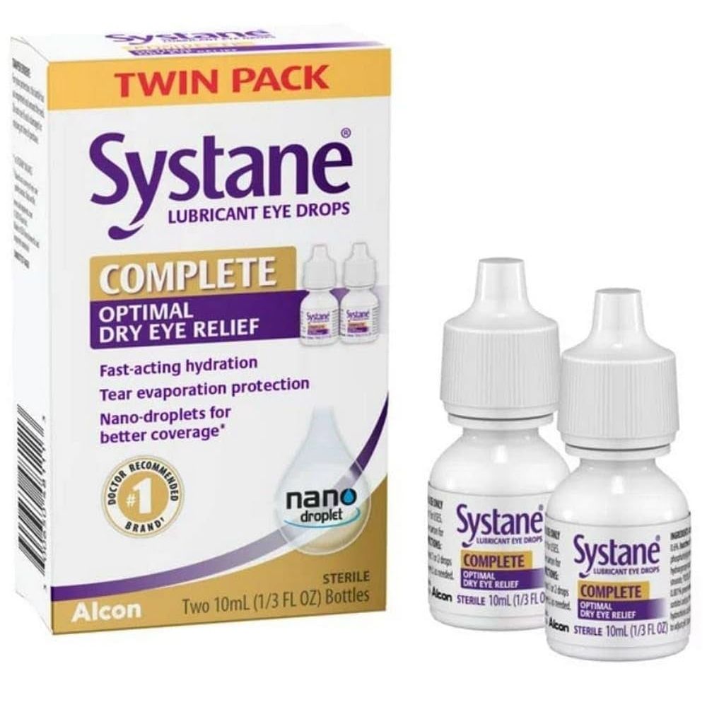 Systane Eye Drops Complete Twin Pack in blister packs, lubricant eye drops for dry eyes by Pasteur Pharmacy.