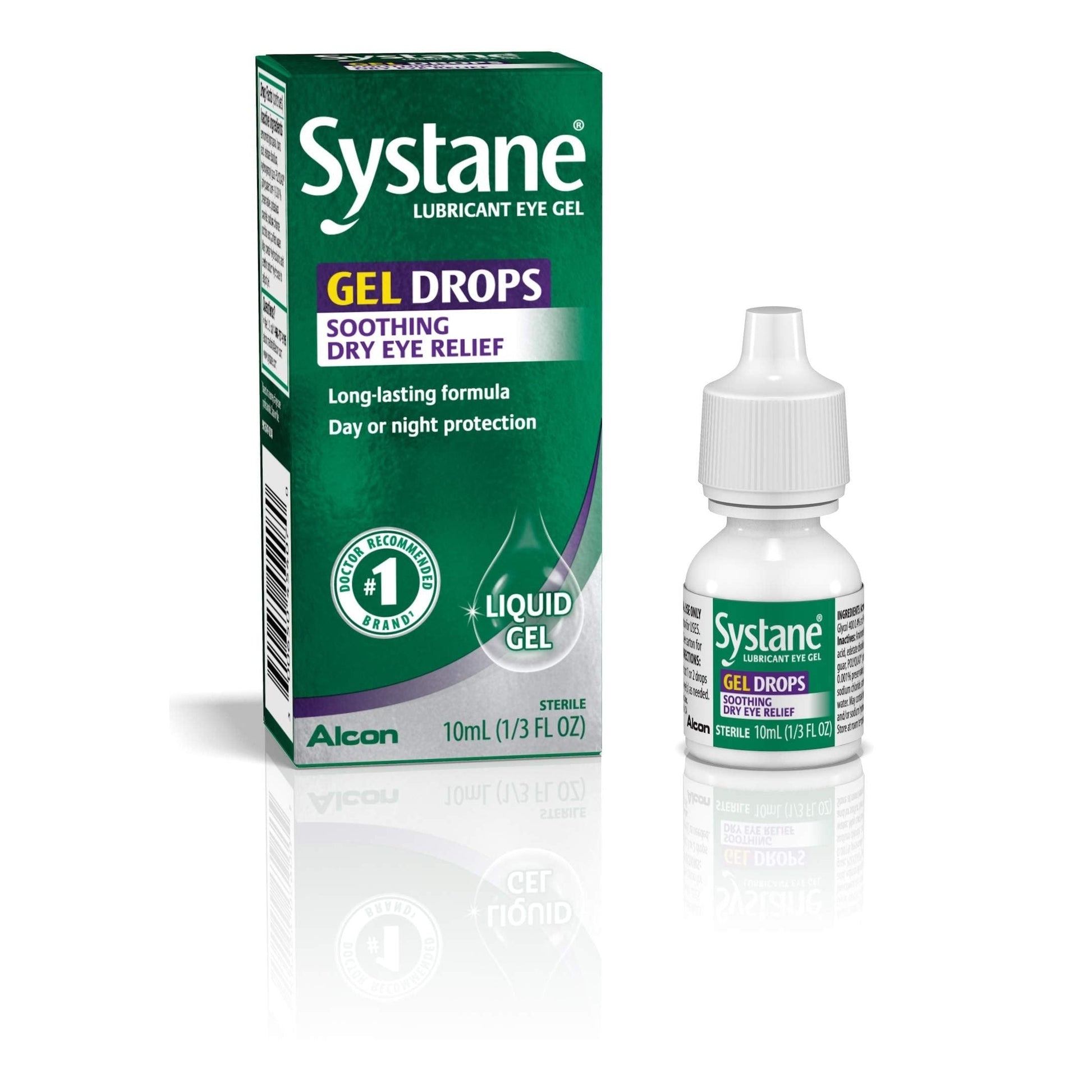 Systane Liquid Gel Lubricant Eye Drops in 10ml bottle, designed to soothe dry and irritated eyes.