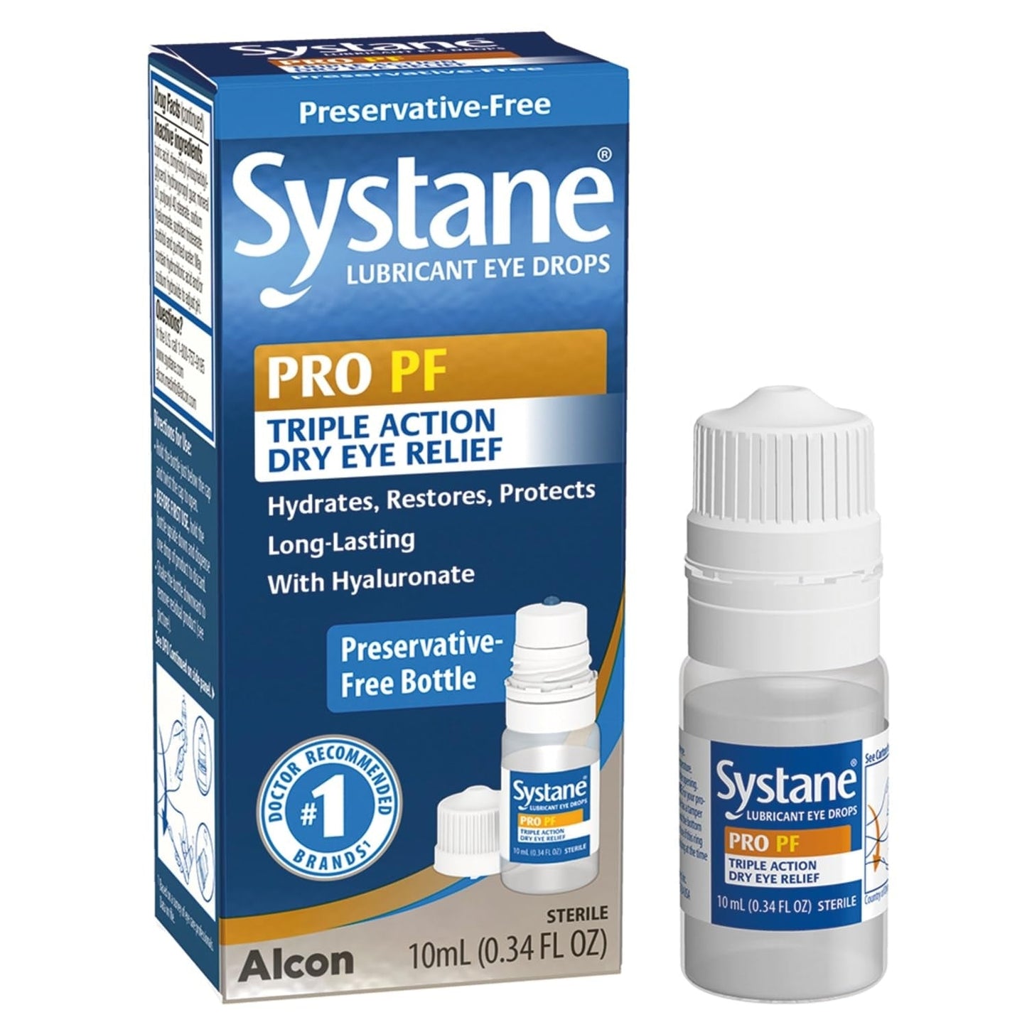 Systane Pro MDPF Eye Drops from Pasteur Pharmacy in 0.34 fl oz bottle, lubricates and relieves dry eyes.