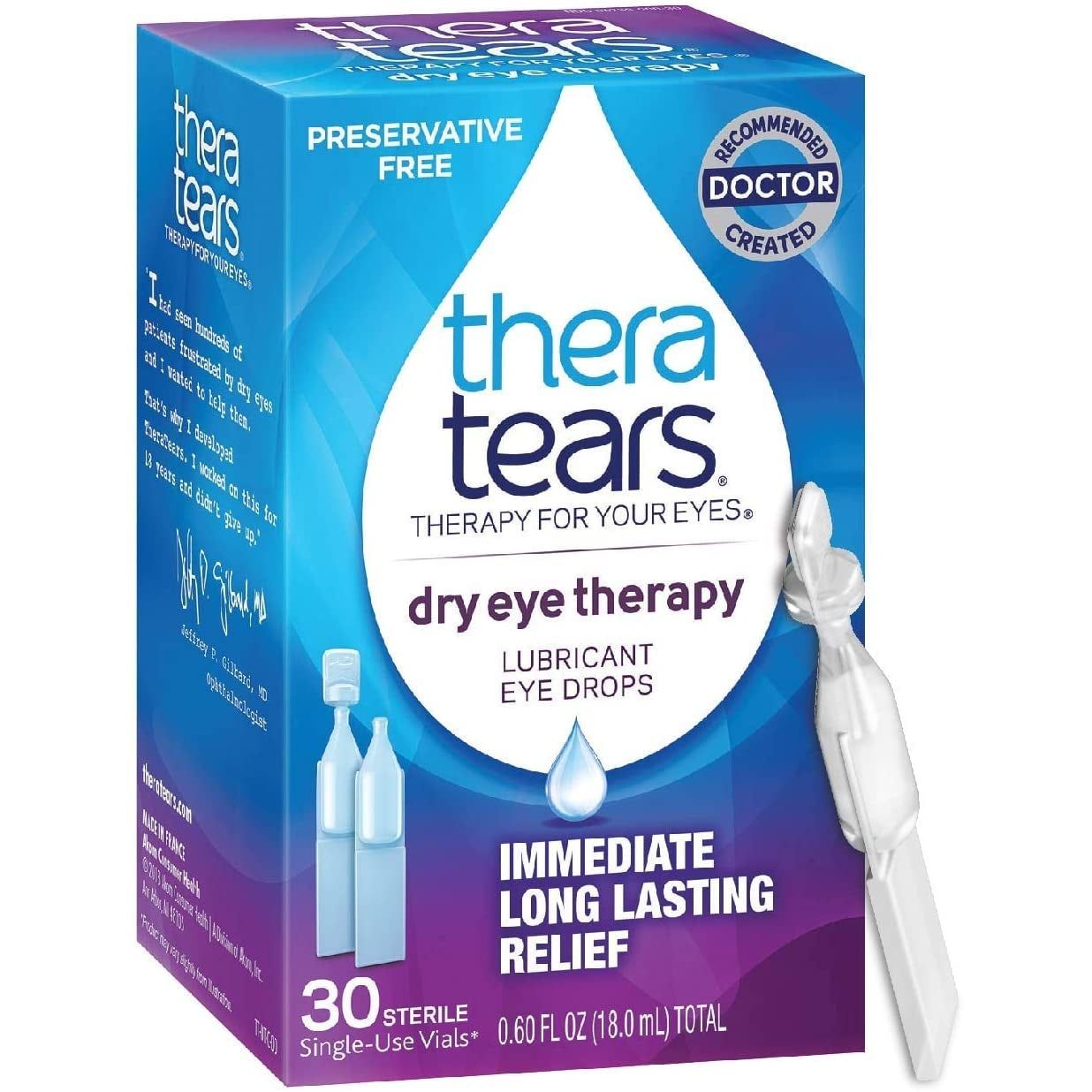 TheraTears Lubricant Eye Drops Dry Therapy in a small 0.02 fl oz bottle, designed for dry or irritated eyes.