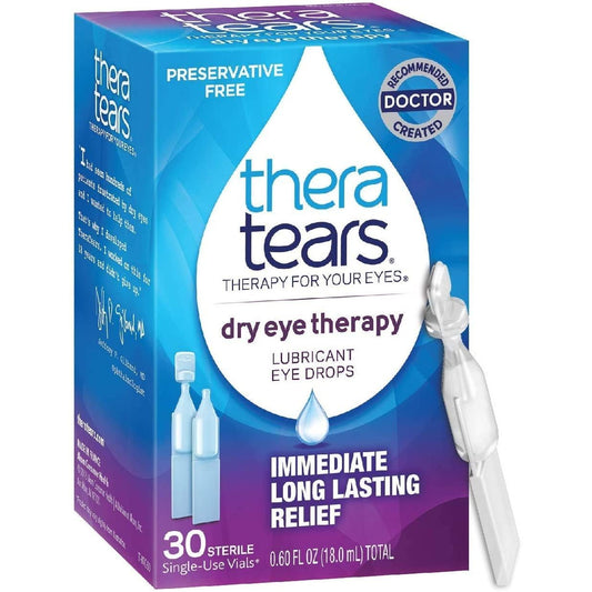 TheraTears Lubricant Eye Drops Dry Therapy in a small 0.02 fl oz bottle, designed for dry or irritated eyes.