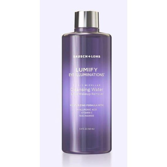Lumify Eye Illuminations Cleansing Water and Eye Makeup Remover by Pasteur Pharmacy, 160ml bottle with clear liquid inside