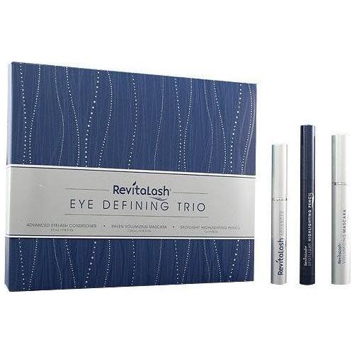 RevitaLash Eye Defining Trio 3-Piece Set featuring eye makeup products, displayed in a sleek packaging with brushes and applicators.