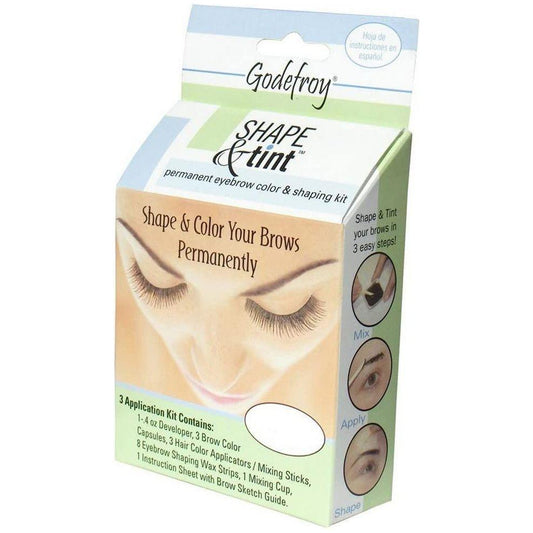 Godefroy Shape & Tint Eyebrow Color and Shaping Kit in Natural Black with applicator brush and color pots for eyebrow enhancement