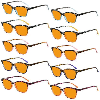 10-pack of orange lens cat eye blue light blocking reading glasses by Pasteur Pharmacy, stylish eyeglasses for screen protection