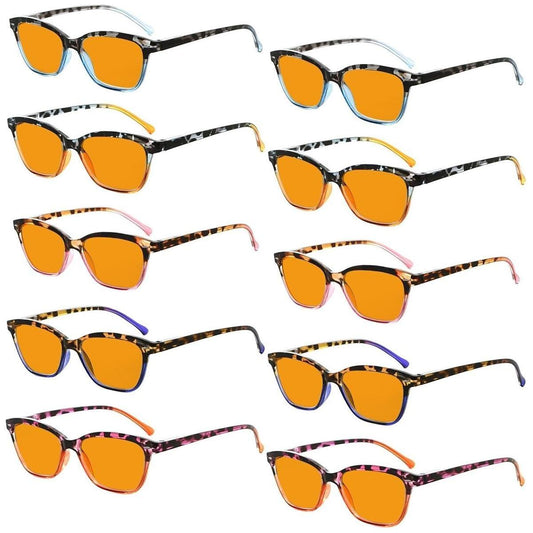 10-pack of orange lens cat eye blue light blocking reading glasses by Pasteur Pharmacy, stylish eyeglasses for screen protection