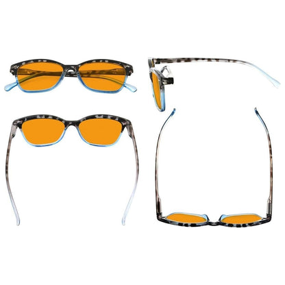 Ten-pack of orange lens cat eye eyeglasses with blue light blocking features from Pasteur Pharmacy.