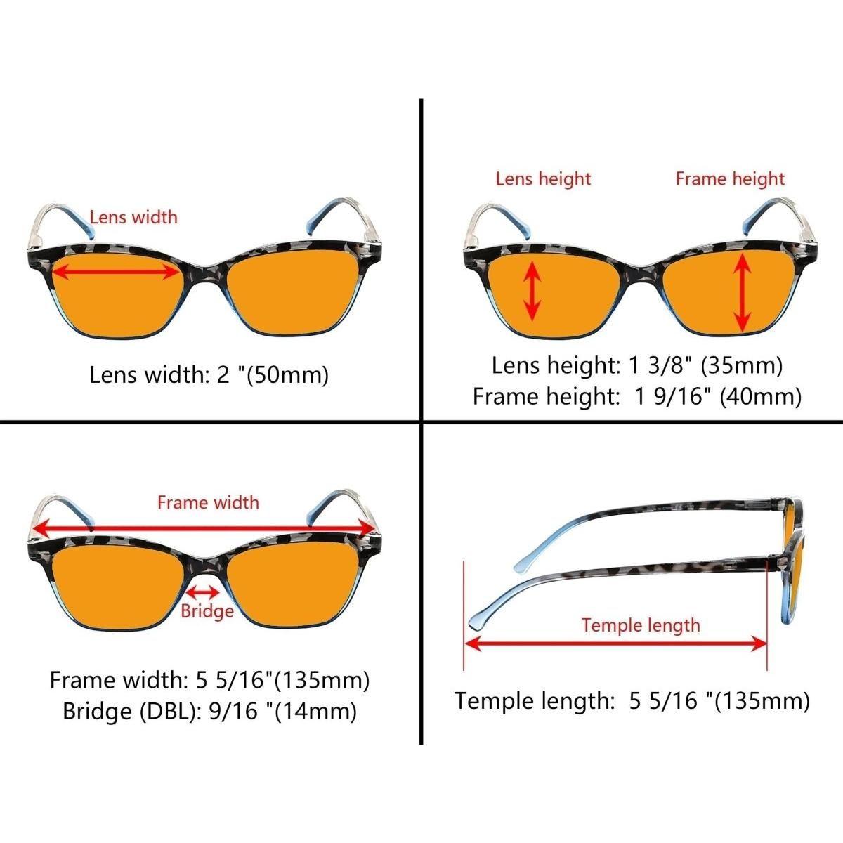 Ten pack of orange lens cat eye eyeglasses with blue light blocking features, designed for reading and digital screen protection.