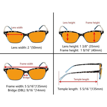 Ten pack of orange lens cat eye eyeglasses with blue light blocking features, designed for reading and digital screen protection.