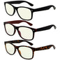 Three pairs of Pasteur Pharmacy classic blue light filter reading glasses in a mix of styles and colors, UV109 model.