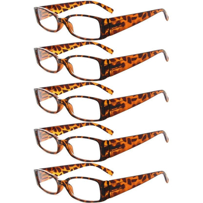 Five pairs of stylish rectangle reading glasses in assorted colors from Pasteur Pharmacy, R040-A model.