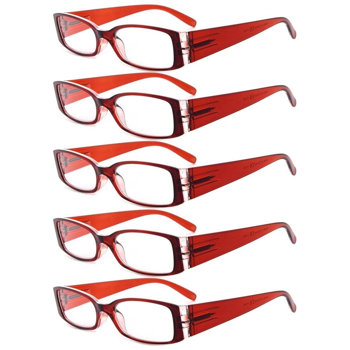 Five pairs of Pasteur Pharmacy rectangle stylish reading glasses, mix of colors, lightweight and fashionable eyewear for reading.
