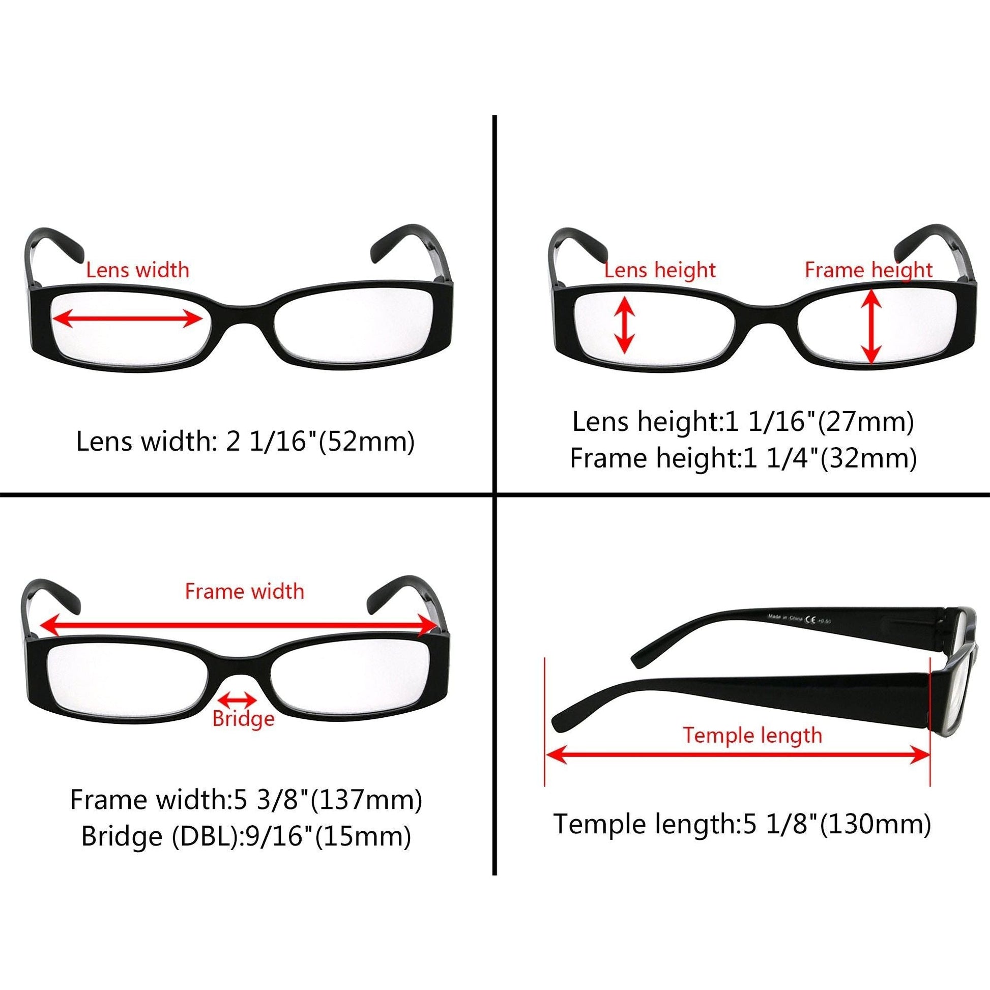 Five packs of rectangle stylish reading glasses by Pasteur Pharmacy, featuring mixed colors and 0.50 magnification.