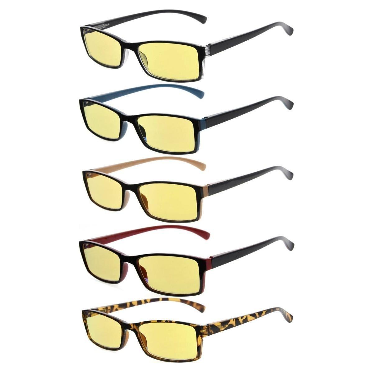 Set of five small blue light blocking eyeglasses from Pasteur Pharmacy, mix of styles without magnification.
