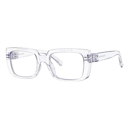Blue light blocking eyeglasses by Pasteur Pharmacy, metalless screwless design, black frames, no magnification, model NR9107-B15.