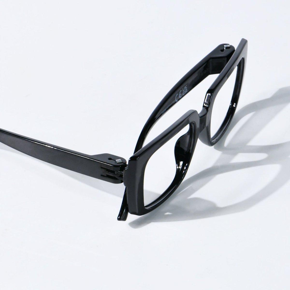 Blue light blocking eyeglasses from Pasteur Pharmacy, metalless and screwless design, black frame, no magnification, model NR9107-B15.