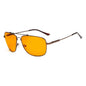 Black Pilot Blue Light Blocking Eyeglasses from Pasteur Pharmacy with clear lenses for screen protection.