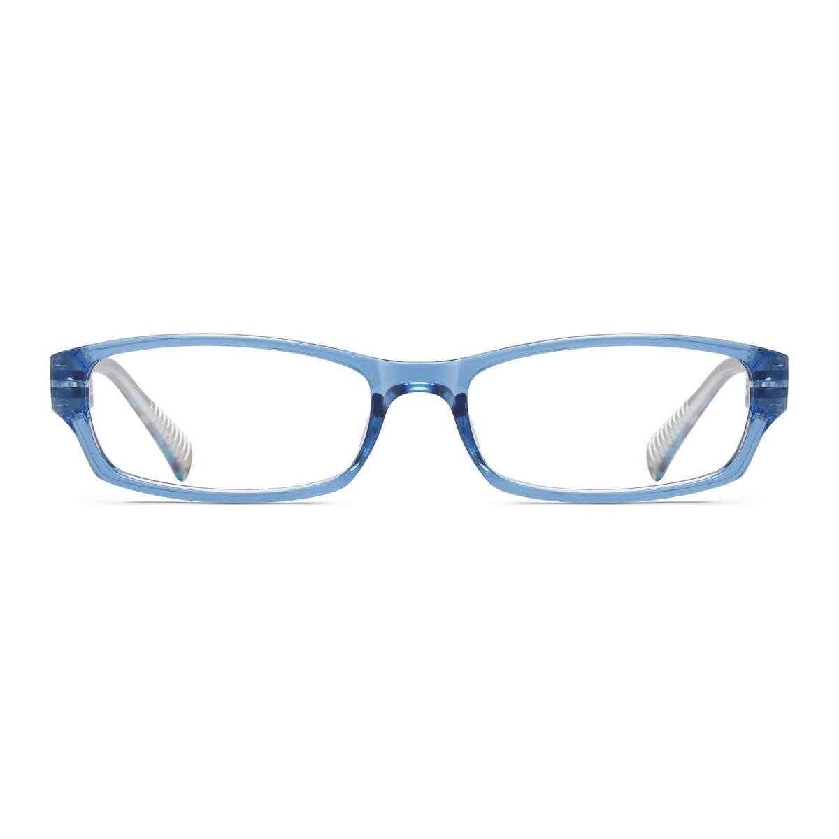 Blue frame-only eyeglasses by Pasteur Pharmacy, no prescription, showcasing sleek design and lightweight construction.
