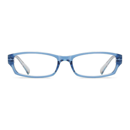 Blue frame-only eyeglasses by Pasteur Pharmacy, no prescription, showcasing sleek design and lightweight construction.