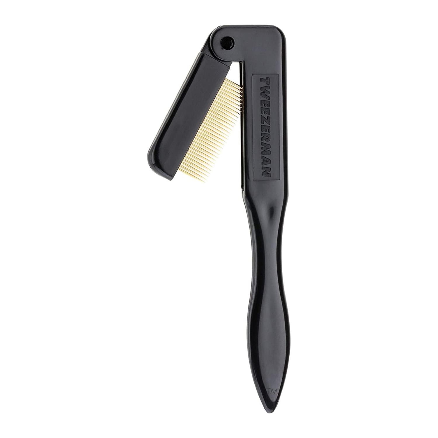 Tweezerman Folding Ilashcomb eyelash comb with compact design, ideal for grooming and separating eyelashes, in a portable style.