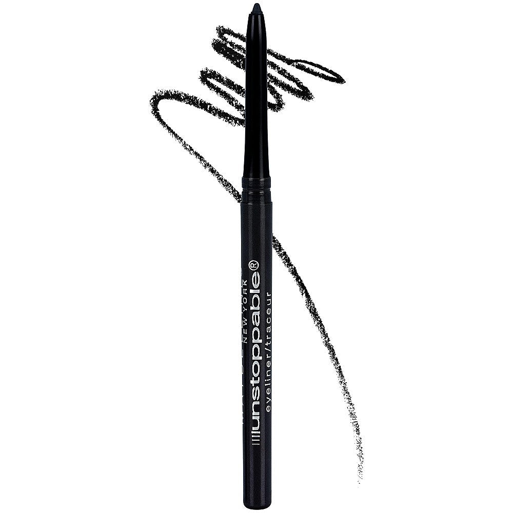 Maybelline Unstoppable Waterproof Eyeliner in Onyx, black pencil with sharp tip, displayed on a neutral background.