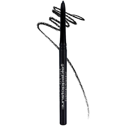 Maybelline Unstoppable Waterproof Eyeliner in Onyx, black pencil with sharp tip, displayed on a neutral background.