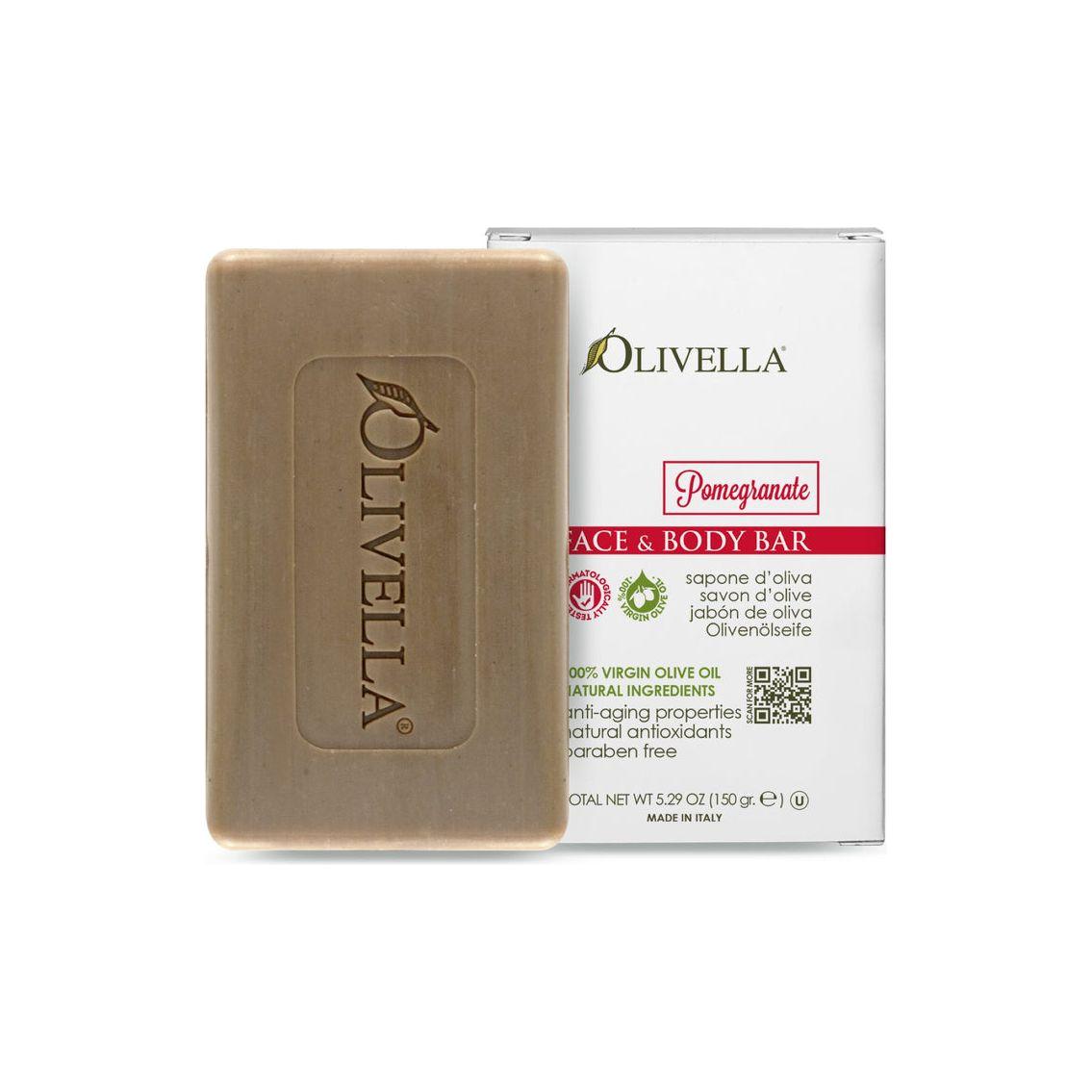 Olivella Pomegranate All Natural Olive Oil Face & Body Soap by Pasteur Pharmacy, 5.29 oz, bar with pomegranate and olive oil ingredients
