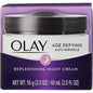 Olay Age Defying Anti-Wrinkle Night Cream in 2oz jar, face cream for youthful skin, shown with the product label.