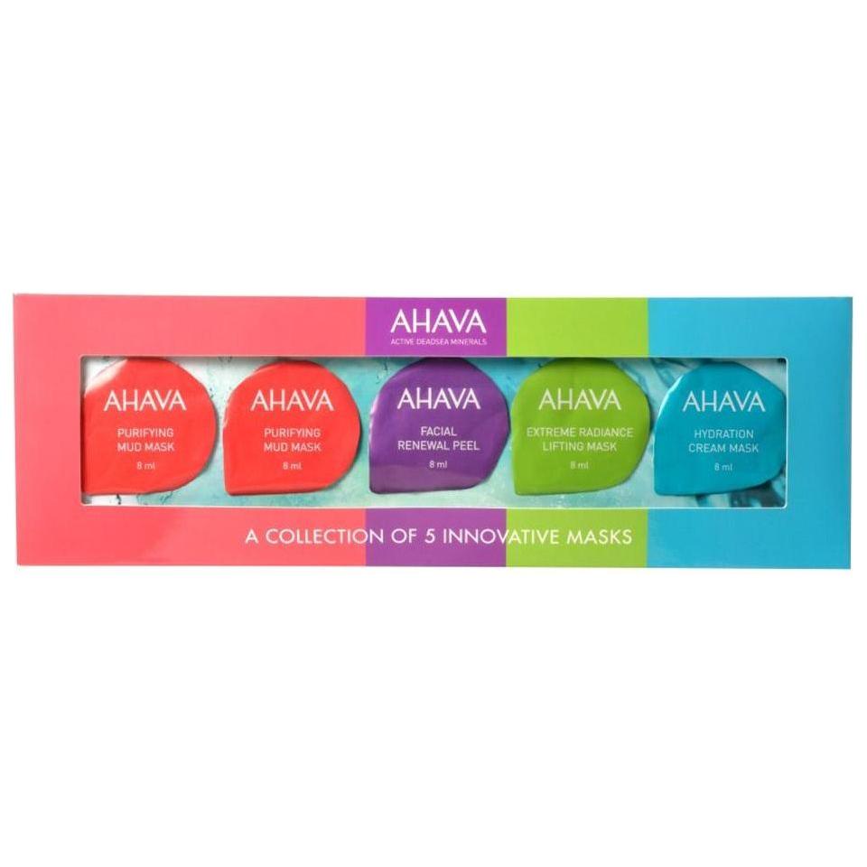 Ahava Flawless Face Mask Set with multiple small 0.27 oz jars, designed for skincare and facial rejuvenation.